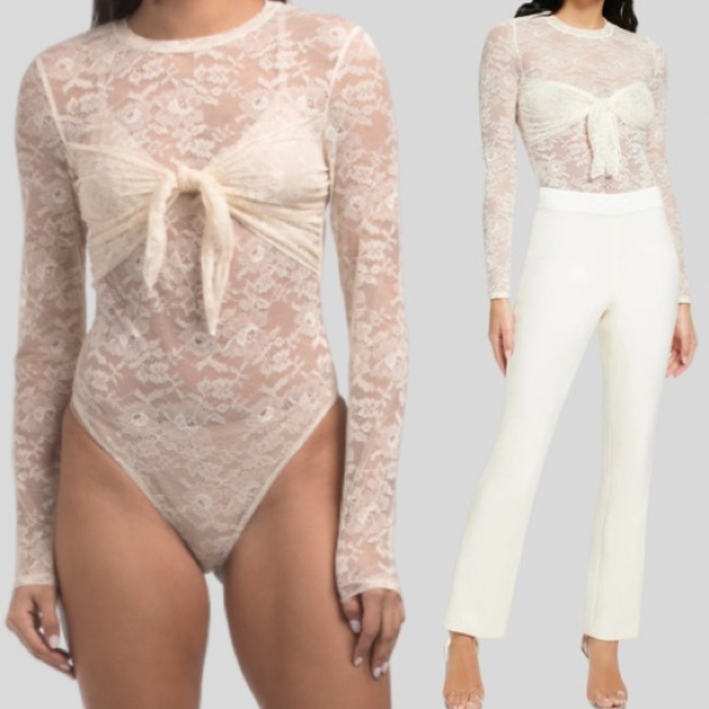 NWT Toccin Giselle Tie-Front Bodysuit Guipure Lace Design